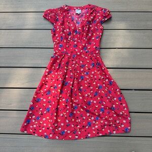Anthropologie Red Floral Fit-and-Flare Dress